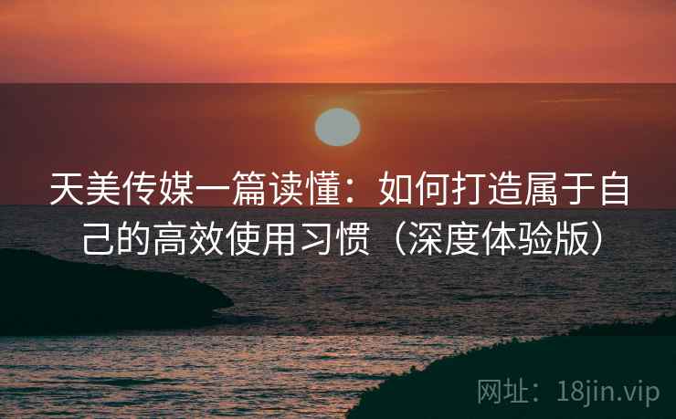 天美传媒一篇读懂：如何打造属于自己的高效使用习惯（深度体验版）